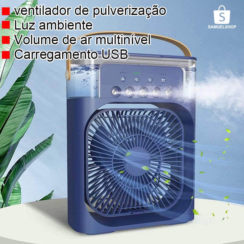 Imagem Climatizador Portátil 3 em 1: Ventilador, Umidificador e Luz LED com Reservatório de Água e Carregamento USB Tipo-C