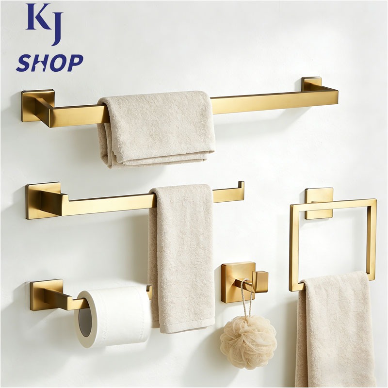 Kit Acessórios Para Banheiro Completo 5 Peças Inox 40/60cm Toalheiro De Banheiro Dourado Escovado