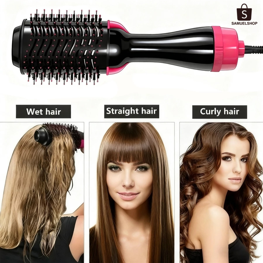 Escova Secadora Alisadora 3 em 1, Modelador de Cabelo Profissional com Ar Quente, 110V em Oferta na Shopee