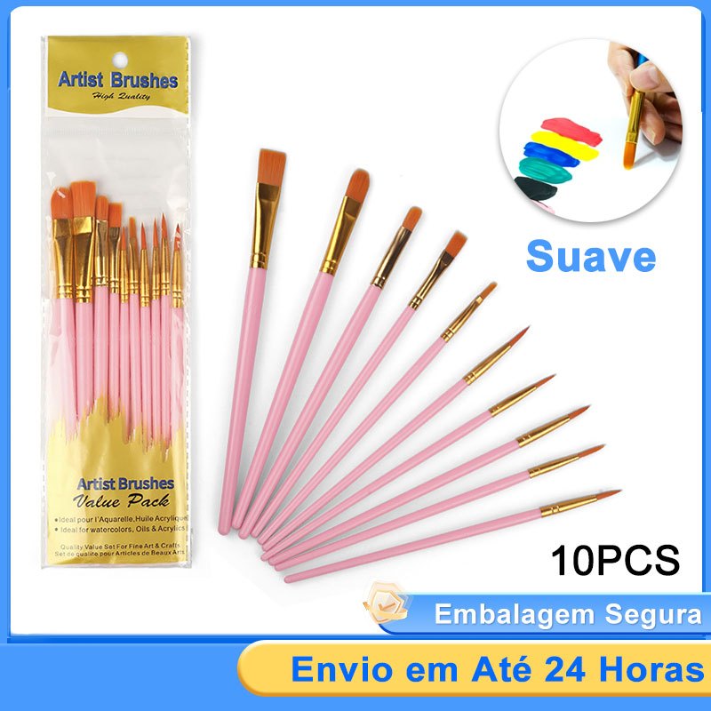 Conjunto De Pincéis De Pintura Profissional 10 Peças Para Aquarela E Pintura A Óleo Cerdas De Nylon em Oferta na Shopee