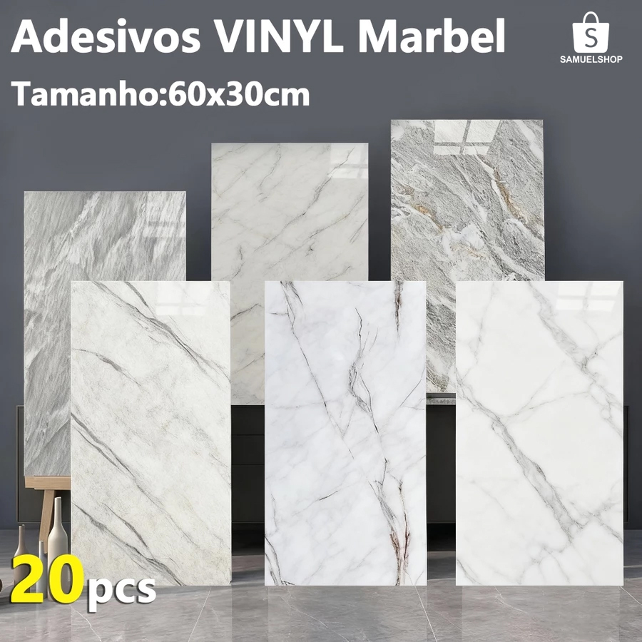 5/10/15/20PCS Placas Adesivas Mármore Parede Autocolante 3D Porcelanato 30 cm x 60 cm Cobrindo 0.9/1.8/2.7/3.6m²