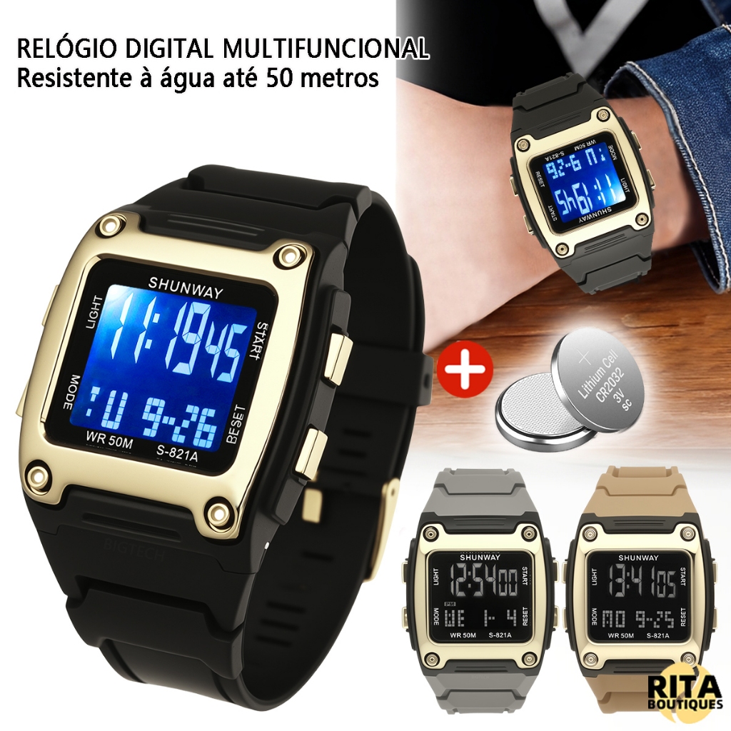 Relógio Masculino À Prova D'Água Relógios Dual Time Esportivas Clássico Quadrado Multifunções em Oferta na Shopee