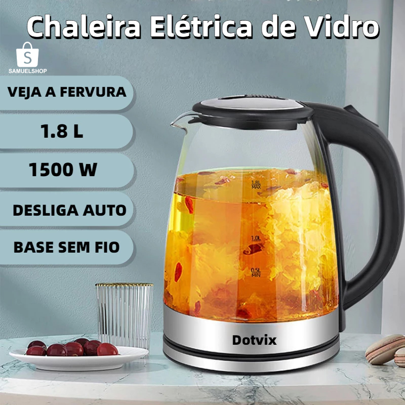 【Chaleira Elétrica de Vidro】1.8L Super Rápida | Desliga Sozinha & Antiqueima | 127V e 220V em Oferta na Shopee