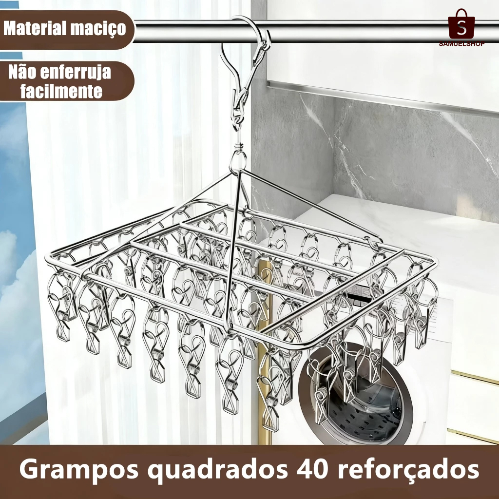Varal com 40 Clipes de Inox - Prático e Retrátil para Roupas Íntimas em Oferta na Shopee