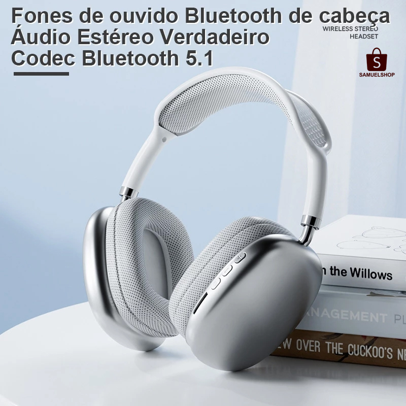 Fone de Ouvido Headphone Bluetooth com Cancelamento de Ativo de Ruído, Compatível com iOS e Android, Alto-falante estére
