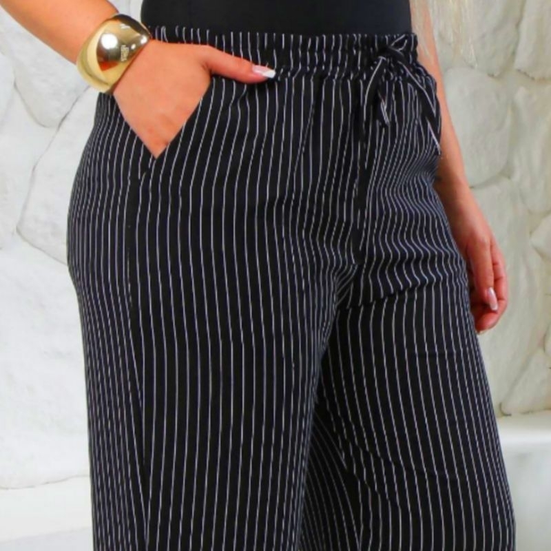 Calça Duna Social Listrada Risca de Giz Feminina – M G GG