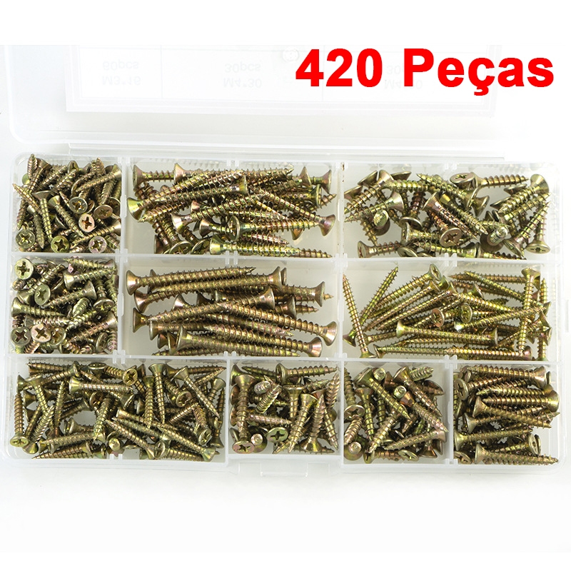 Kit 420 Peças De Parafusos E Plugues Com Organizador