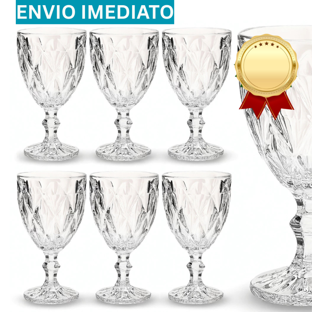 Jogo Taça Diamante Copo Vidro Transparente Bico De Jaca 412ml
