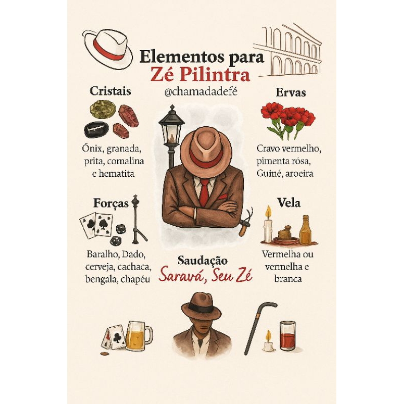 Quadro Decorativo Elementos Zé Pilintra Padrinho Malandro Entidade Umbanda e Candomblé Envio Imediato Pronta Entrega