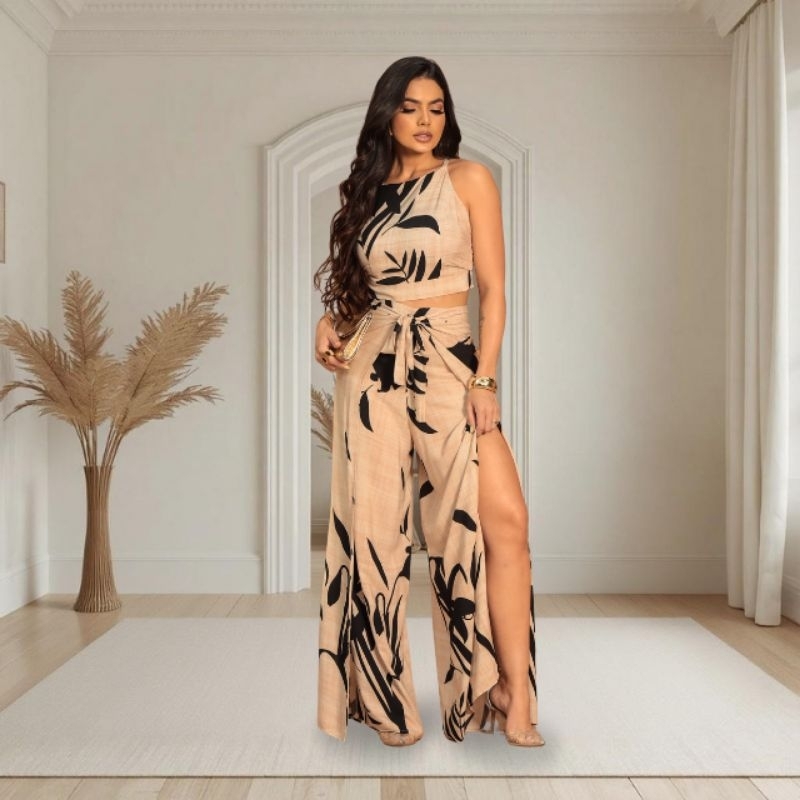 CALÇA ENVELOPE E CROPPED CONJUNTO - Elegante Conjunto Feminino Social - Tecido VISCOLINHO. em Oferta na Shopee