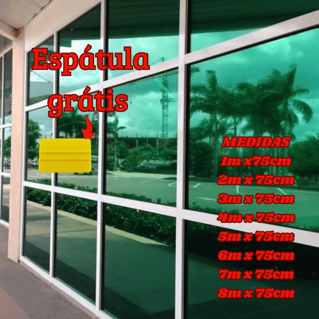 Película  Tipo Insulfilm Verde e prata ,Refletiva,G20, Poliéster, residencial,75cm larg. em Oferta na Shopee