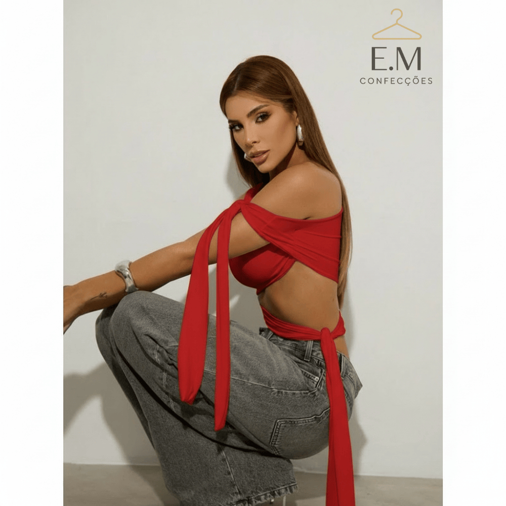 Detalhes do Kit 2 Blusa Cropped com Amarração – Suplex Premium Slim Festa Moda Blogueira