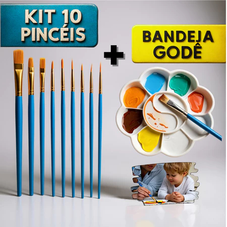 Kit com 10 Pincéis artísticos para pintura cerdas macias, aquarela, guache, pintura a óleo, acrílico em Oferta na Shopee