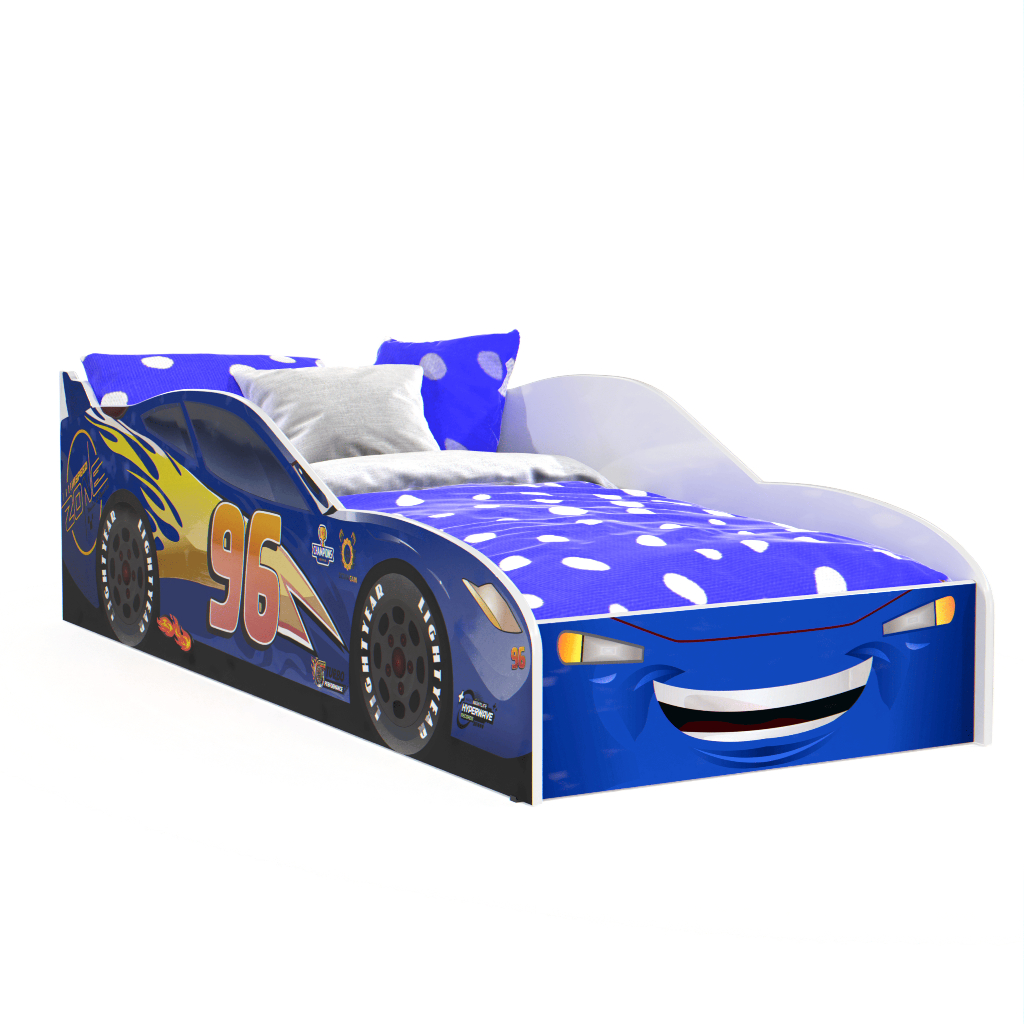 Cama Infantil Carros Mcqueen Montessoriana Baixa Em MDF Com Grades de Proteção p