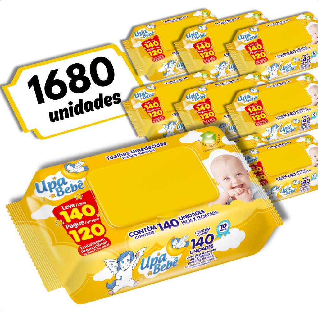 Kit 12 Toalhas Umedecidas Upa Bebê Flip Top 140un (1680) em Oferta na Shopee
