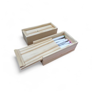 Estojo de Madeira com Tampa Deslizante | 2 Tamanhos para Lápis, Pincéis ou Presentes Artesanais em Oferta na Shopee