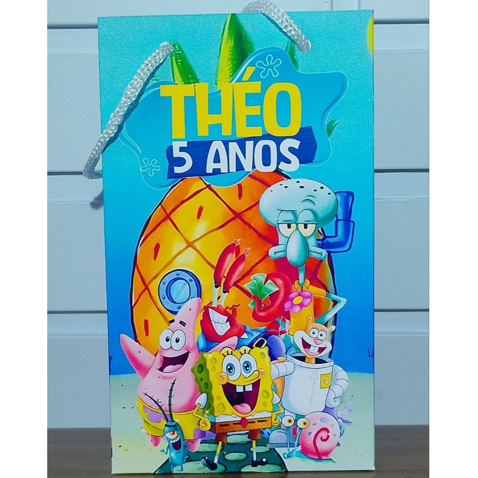 Sacolinha Personalizada Bob Esponja Aniversário Infantil Mimos e Lembrancinhas para Festa KIT PEGUE E MONTE