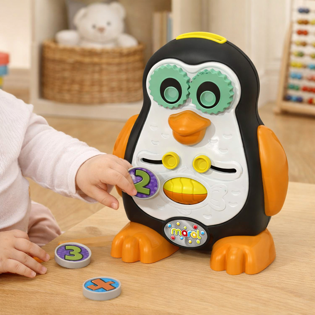 Brinquedo Educativo Pinguim Didático Infantil com Formas e Atividades Interativas ou Dado encaixe