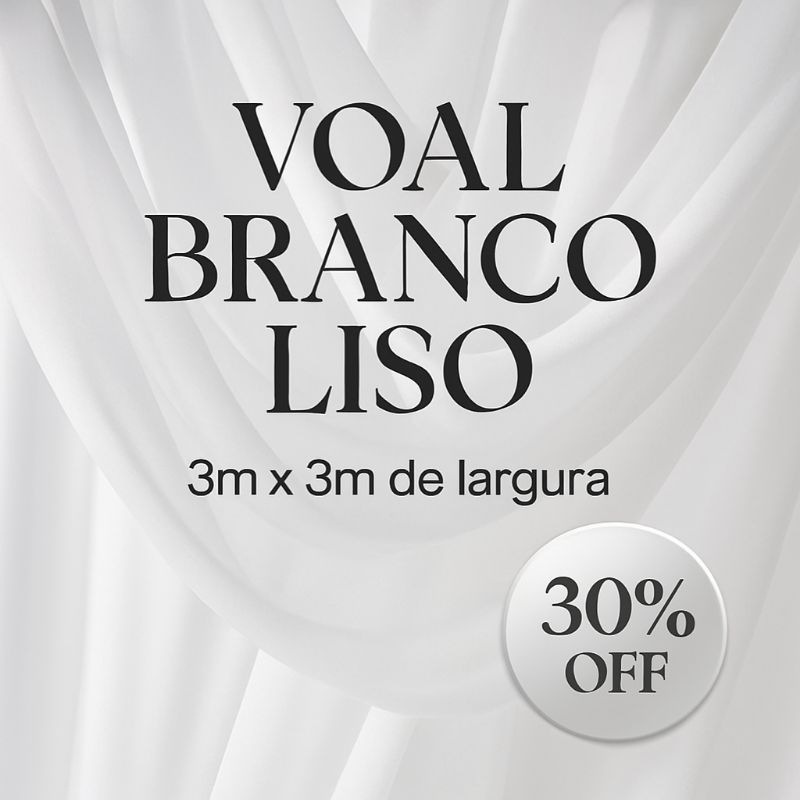 Tecido Voal Branco Liso para Cortina e Decoração - 3m x 3m - Promoção 30% OFF Leve, Transparente e Versátil
