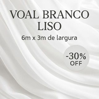 Tecido Voal Branco Liso para Cortina e Decoração - 6m x 3m - Promoção 30% OFF