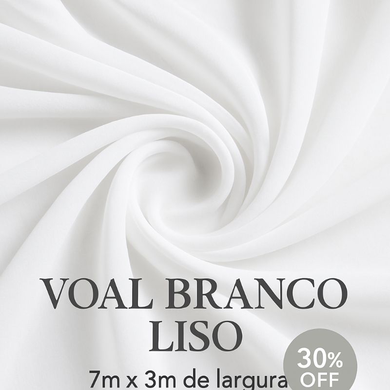 Tecido Voal Branco Liso para Cortina e Decoração - 7m x 3m - Promoção 30% OFF