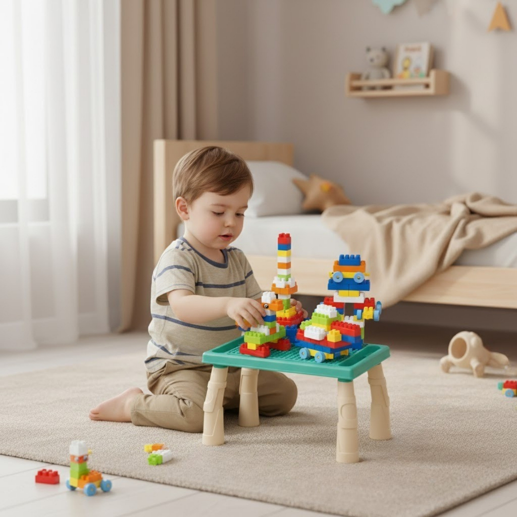 Mesa Mesinha Infantil Educativo 100 Blocos de Montar em Oferta na Shopee