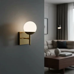 arandela de Parede luminaria Quadrado alumínio Com Vidro Globo branco fosco 12cm sala quarto e cabeceira de cama