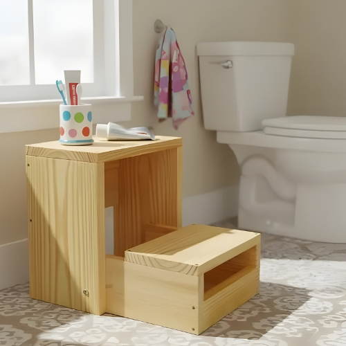 Banqueta E Escada Infantil De Madeira Dobrável E Segura