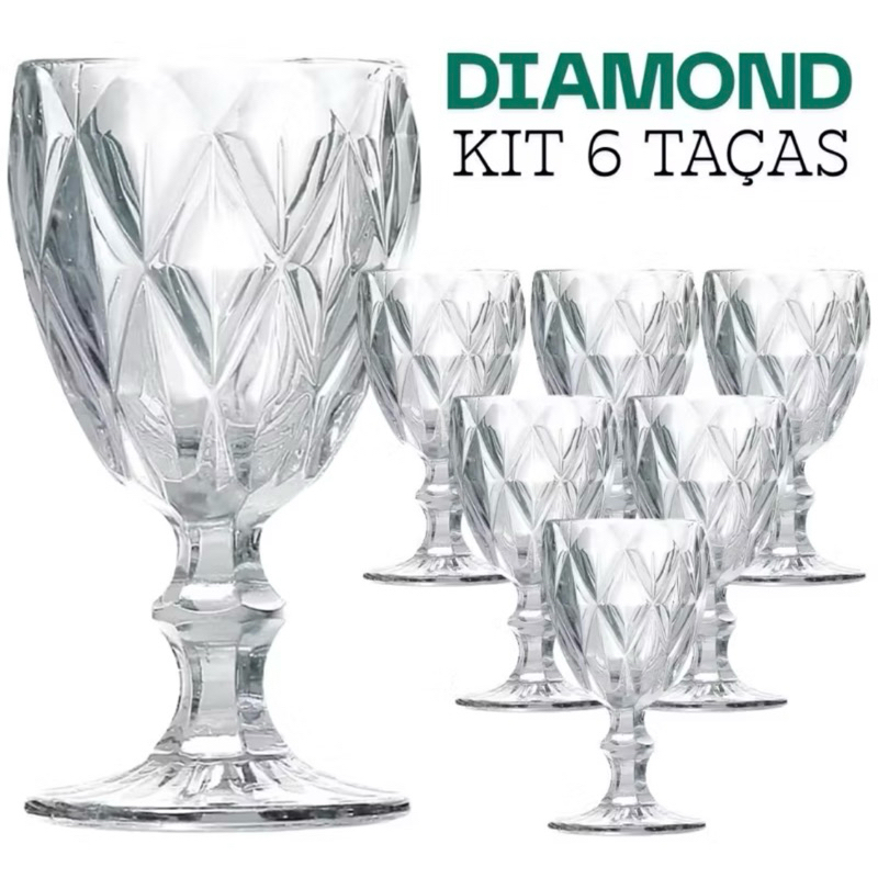 Taças Vidro Diamond Transparente Brilhante em Oferta na Shopee