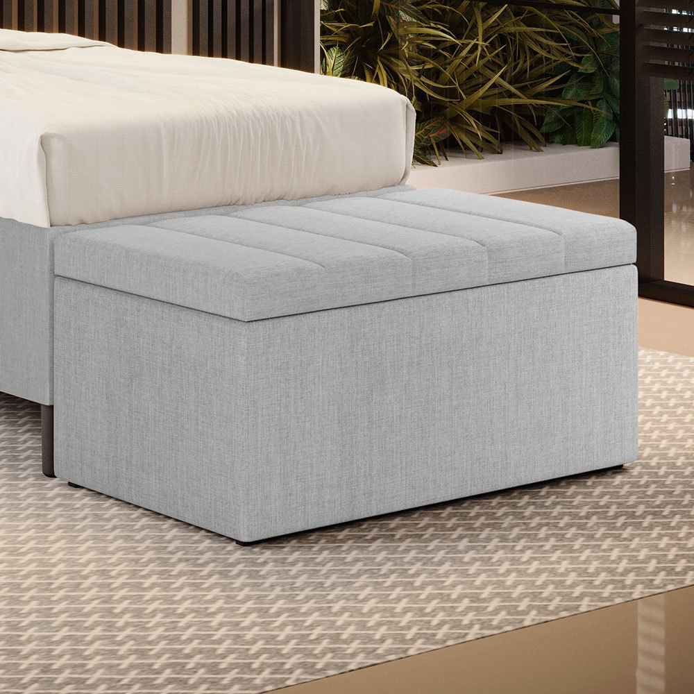 Baú Calçadeira Navi 90cm para Cama de Solteiro – Revestimento em Linho Aradecor