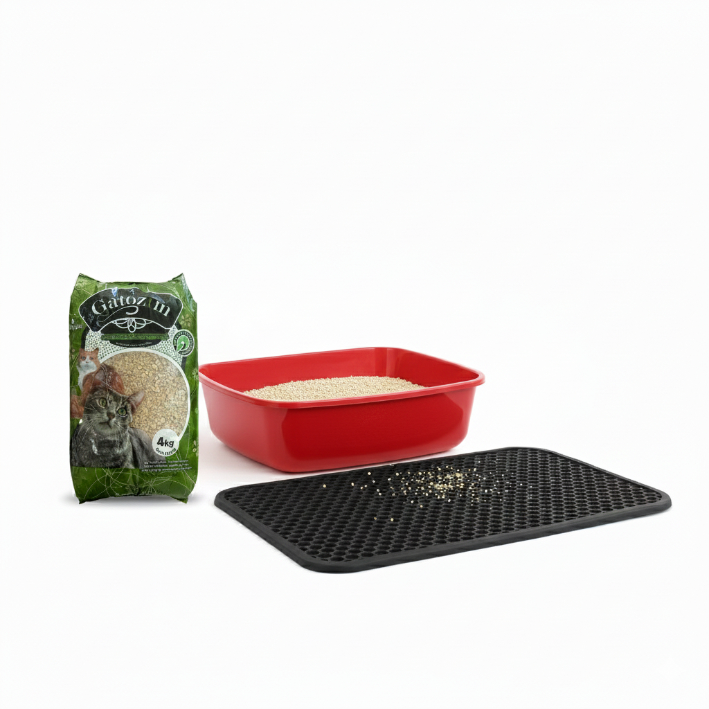 Areia Gato Gatozim 4kg Kit Higiene + Tapete Coletor Lavável Anti Rastro Casa Limpa Torrão Firme