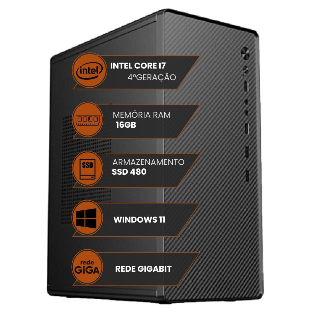 Computador Intel I7 Com 8gb Ram Ssd 480gb Rede Gigalan Usb 3.0 Windows 11
