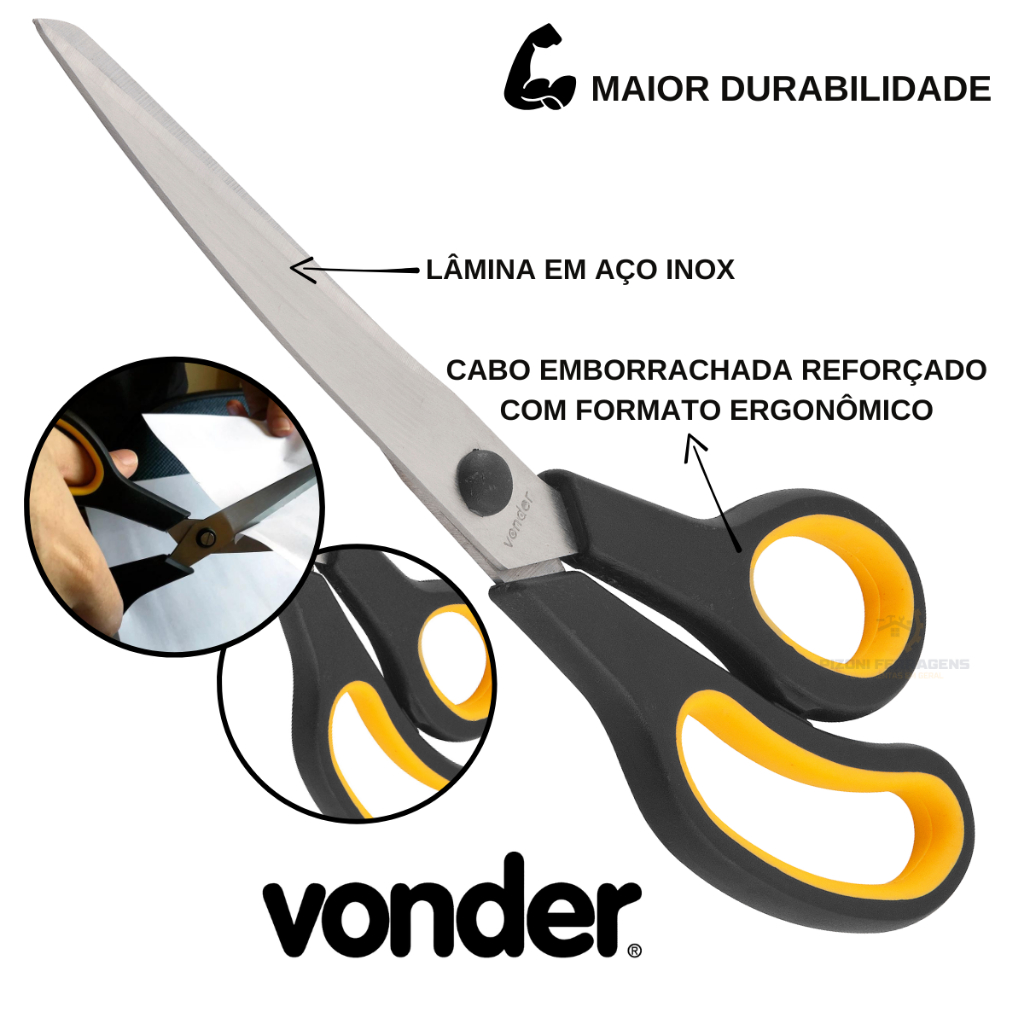 Tesoura Uso Geral Aço Inox 25cm Vonder Multiuso Cozinha Tecido Profissional