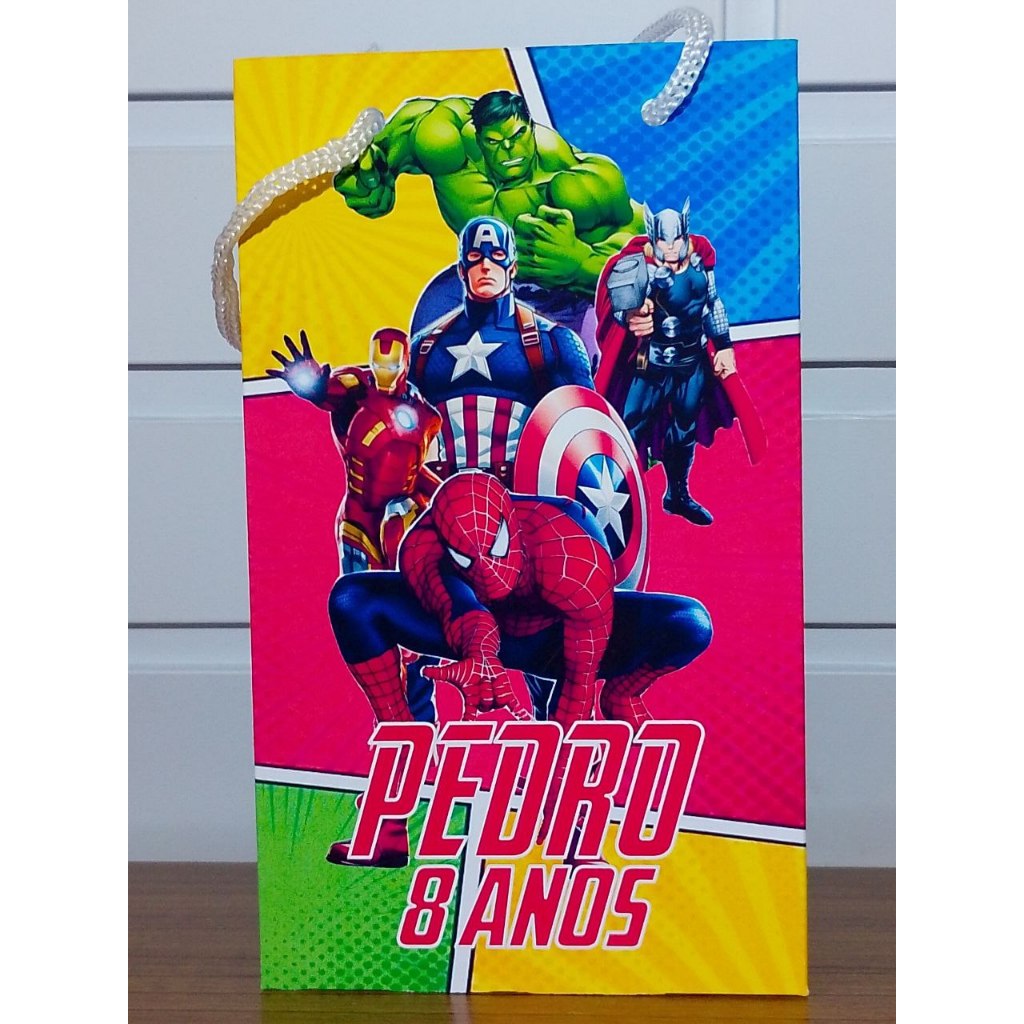 Sacolinha Personalizada Vingadores Aniversário Infantil Mimos e Lembrancinhas para Festa KIT PEGUE E MONTE