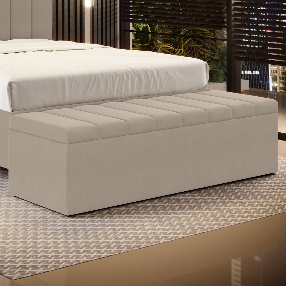 Baú Calçadeira Navi 140cm para Cama de Casal – Revestimento em Veludo Aradecor
