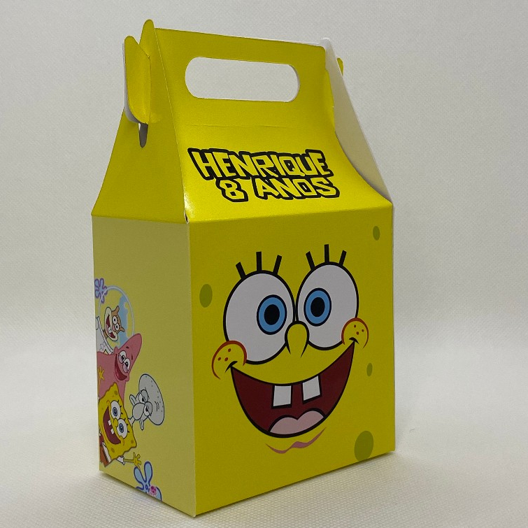Caixinha Bob Esponja Maletinha Personalizada com Nome Idade Lembrancinha Festa Infantil Aniversário
