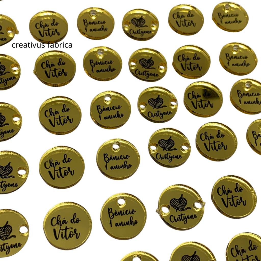 Detalhes do Kit 110 Tags Redondas 1,3cm – Acrílico Personalizado