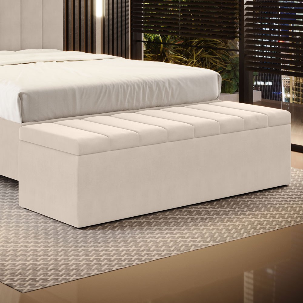 Baú Calçadeira Navi 160cm para Cama de Casal-Queen – Revestimento em Veludo Aradecor