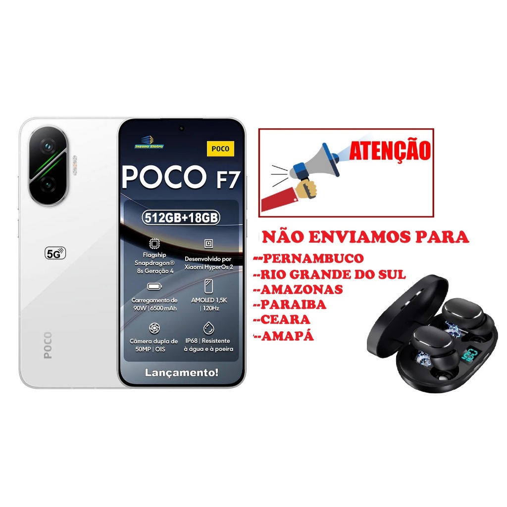 XIAOMI POCO F7 512 GB 12 RAM BRANCO VERSÃO GLOBAL NFC