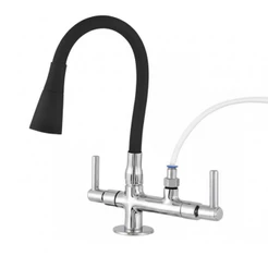 Torneira Preta Flexivel De Bancada, Inox, Abs, Com Saida Para Purificador, Filtro