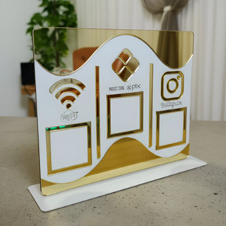 Placa Display de Mesa e Balcão para QR Code WIFI PIX INSTAGRAM no MDF Branco e Acrílico Espelhado em Oferta na Shopee