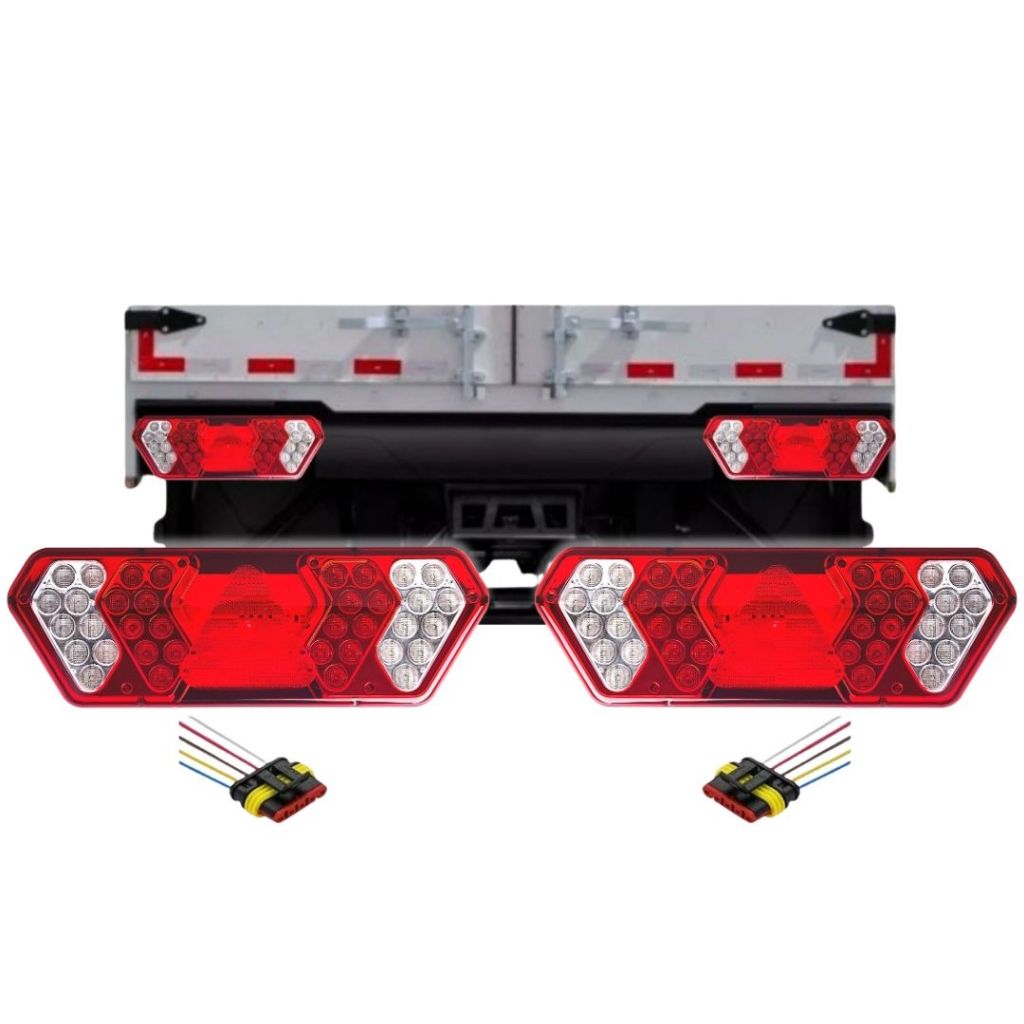 Par Lanterna Traseira Implementos Modelo Guerra Carreta Truck Led 24V Universal Após 2012 + Chicotes