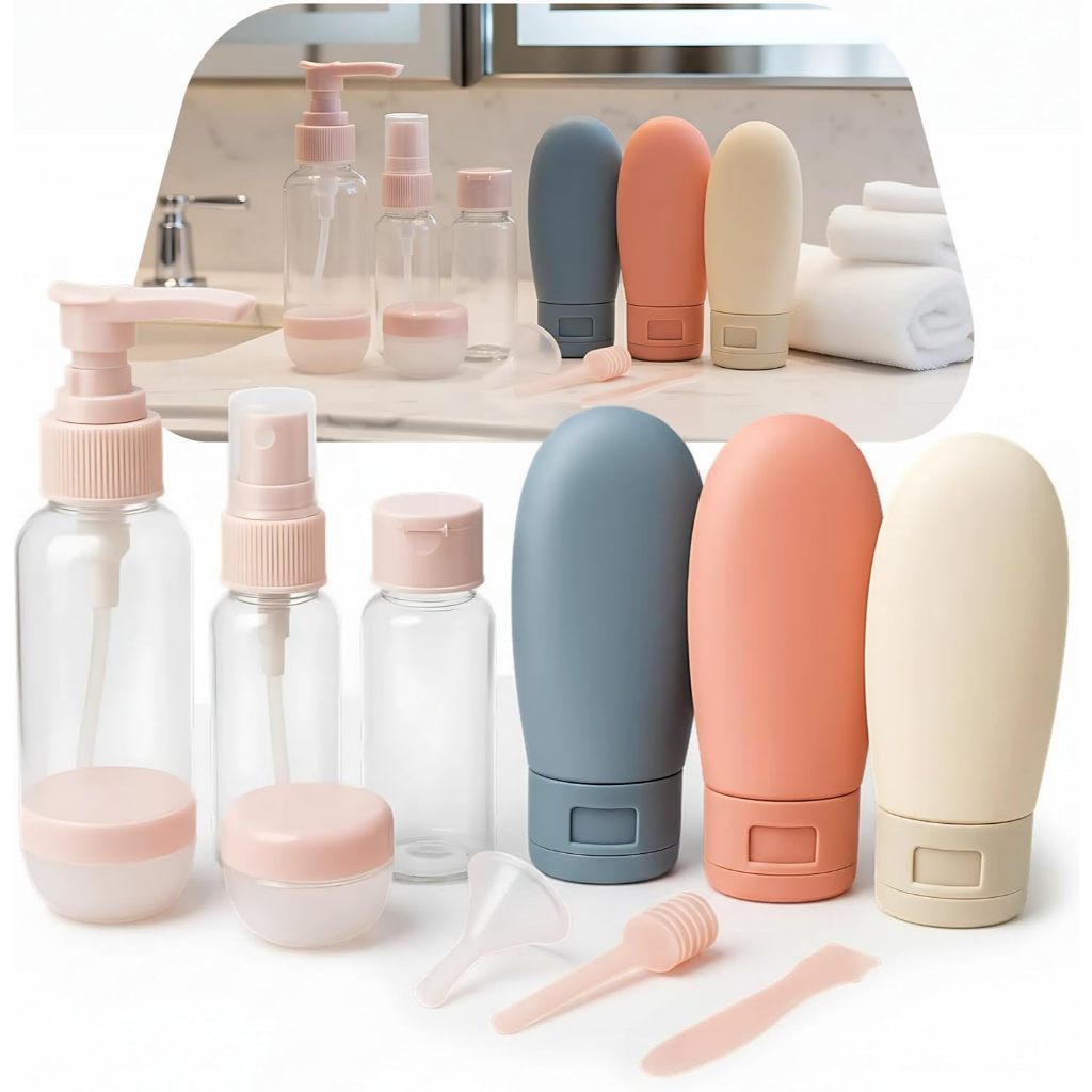 Frascos de Viagem Portáteis Refil Cosmético Plástico para Shampoo Creme e Loção com Bolsa Transparente