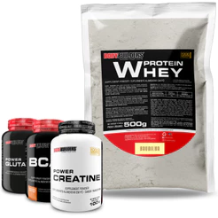 Kit Whey Protein 500g + Power Creatina 100g + Power Glutamina 100g + BCAA 100g - Bodybuilders