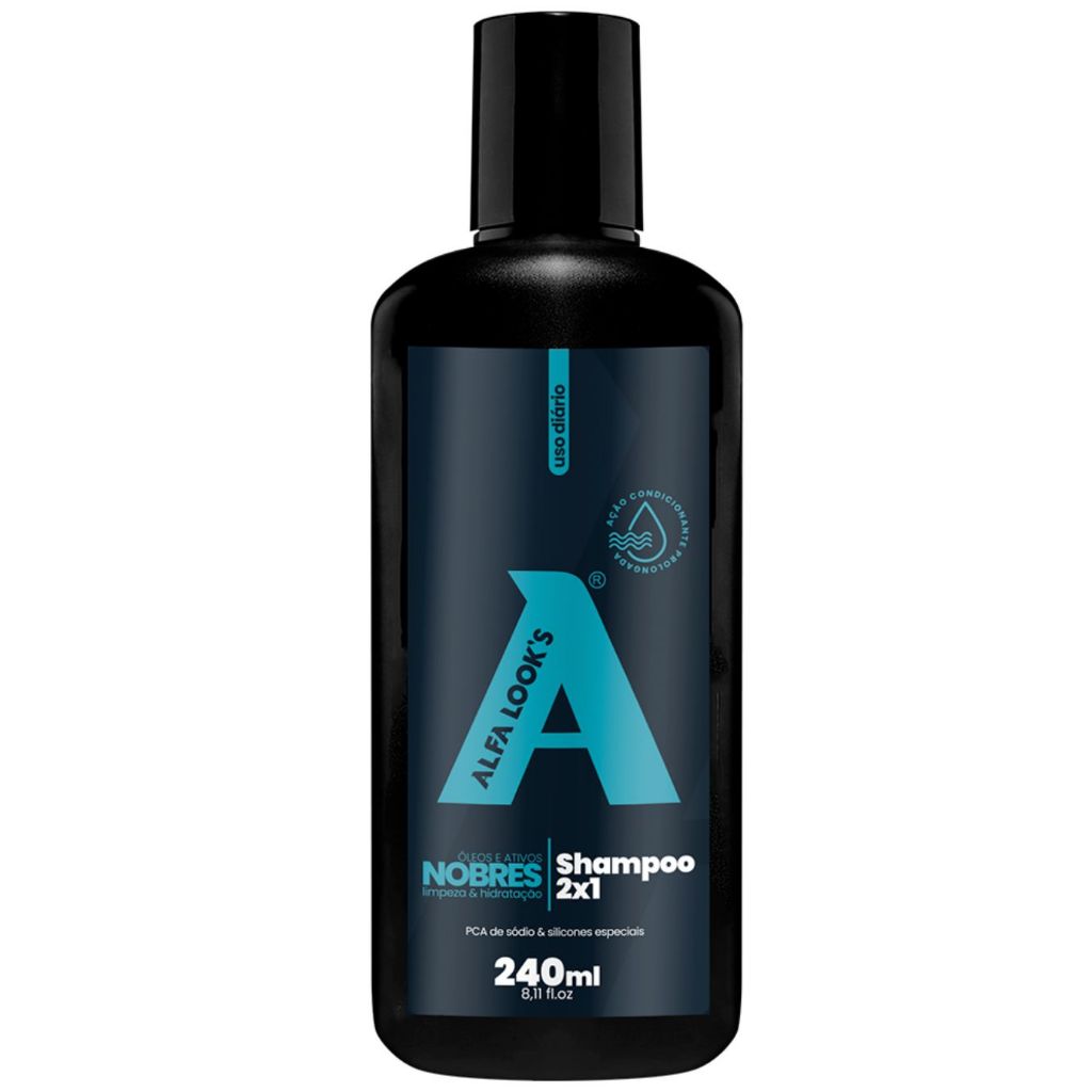 Shampoo 2 em 1 Limpeza e Hidratação 240ml - Alfa Looks