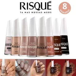 Kit 8 Esmaltes Risqué Tons Nude e Marrom Esmaltes Atacado