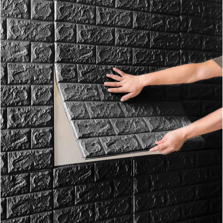 Kit Placas Tijolinho Preto 3D Painel Revestimento Adesivo Autocolante Decoração Quarto Sala Banheiro