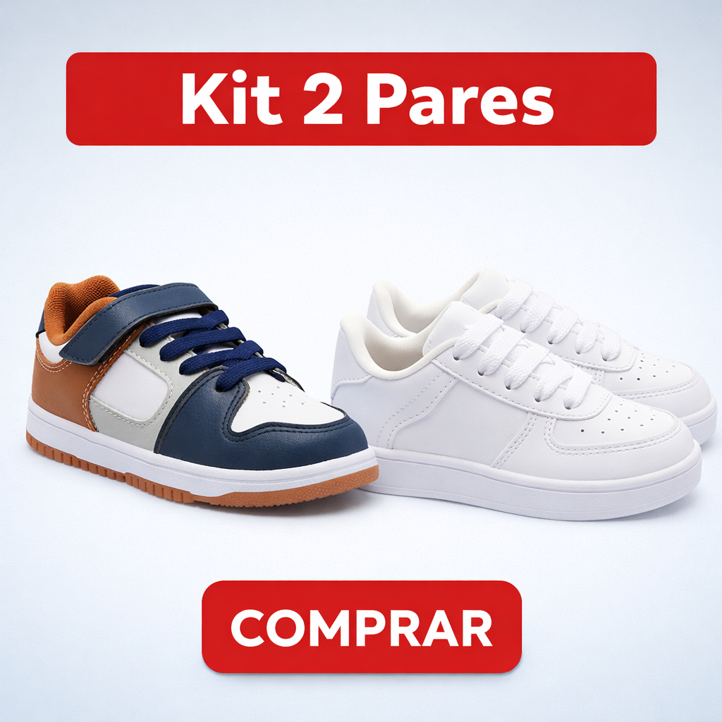 Kit 2 Pares de Tênis Infantis Confortáveis  Velcro e Cadarço Estilo e Segurança em Oferta na Shopee