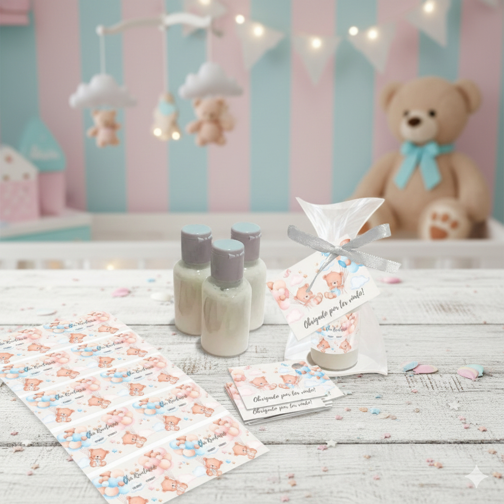 Kit 50 Mini Hidratante Ursinho Chá Revelação Lembrancinha Mimo