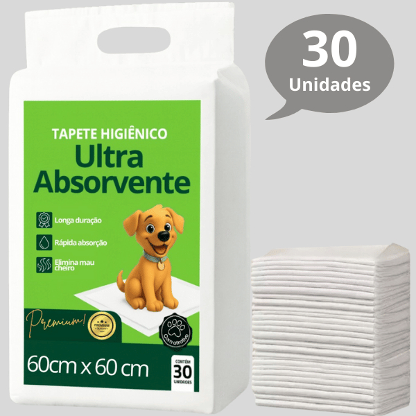 Tapete Higiênico Descartável para Cachorro Premium Ultra Absorvente 60cm x 60cm - 30 Unidades